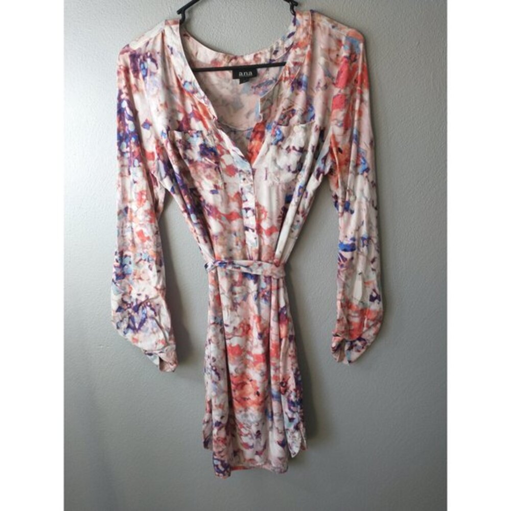 A.N.A Marble Tie Dye Shirt Dress Women’s Medium Belted Casual Dress